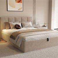Lit de rangement relevable taille Queen, tête de lit moderne rembourrée, cadre de lit plateforme taille King rembourré avec rangement