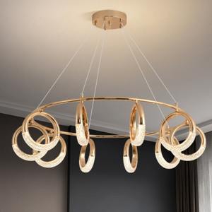 Candelabro circular con personalidad creativa de nuevo estilo, anillos acrílicos para comedor, luz colgante dorada - Product Image 3