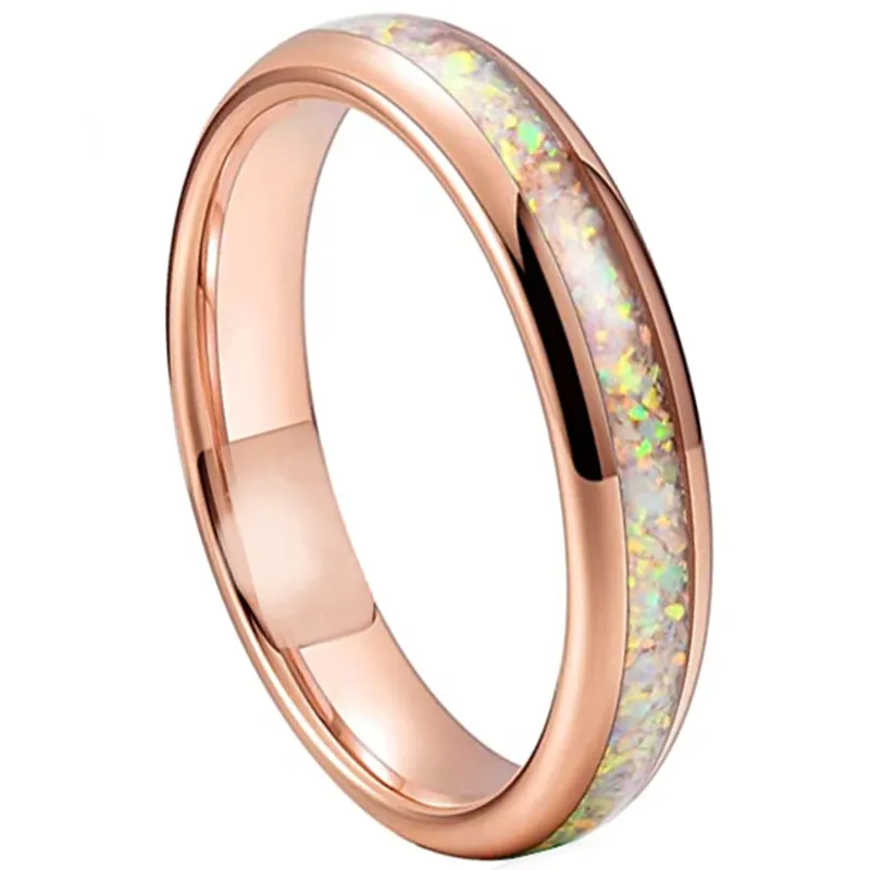 Di alta qualità 4mm carburo di tungsteno intarsio naturale opalino australiano donna gioielli in oro rosa anello