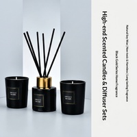 Ensemble de bougies parfumées et diffuseurs à bâtonnets naturels, en cire de soja, avec notes de parfum importées, en flacon noir, haut de gamme, pour homme, vente en gros usine
