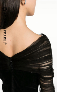 <span class=keywords><strong>Alta</strong></span> <span class=keywords><strong>costura</strong></span> moda señoras nuevo diseño tafetán 100% seda hasta el suelo manga larga cuello en V sirena silueta vestido - Product Image 4