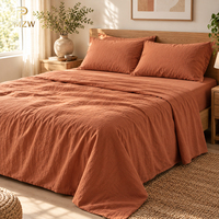 Parure de lit PMZW personnalisable en coton délavé, couleur unie, fermeture boutonnée, drap doux pour hôtel et maison, vente en gros