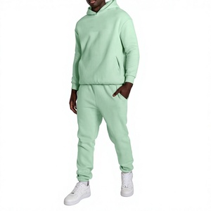 Ensemble de survêtement à capuche vert menthe pour homme, couleur unie, 2 pièces, tenue de sport, jogging - Product Image 1