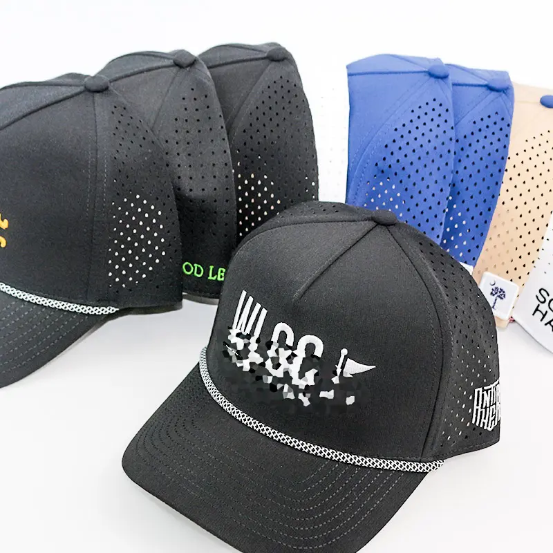 Custom hydro hat water proof mesh laser cut casquette sport 5 panel gorras club golf baseball cap hat for men