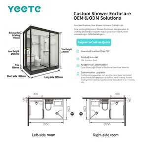 Cabina <span class=keywords><strong>Doccia</strong></span> Angolare YEETE Nero Opaco con Vetro Temperato di Sicurezza da 8mm, <span class=keywords><strong>Doccia</strong></span> Walk-in per Progetti Alberghieri, Costruzione Modulare A+ - Product Image 3