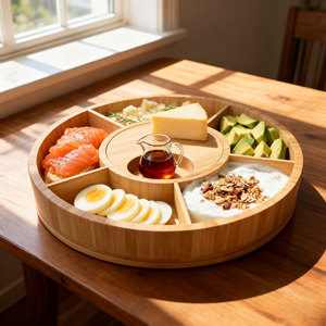 कस्टम डिजाइन सही उपहार पसंद बांस पनीर बोर्ड सेट Charcuterie थाली सेवारत घूर्णन ट्रे - Product Image 3