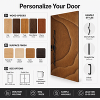 Modern Solid Wood Door Sculptural Wave Design Honey Brown Matte Black Handle Flush Interior B2B Wholesale Factory Price