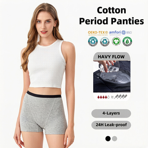 Culotte menstruelle ODM 4 couches <span class=keywords><strong>pour</strong></span> <span class=keywords><strong>femme</strong></span>, taille haute, shorty, anti-fuites, respirante, en coton écologique. - Product Image 1
