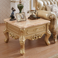 Table basse de salon antique en bois massif sculpté, table à thé avec plateau en marbre, table centrale pour canapé, meubles pour projet de maison