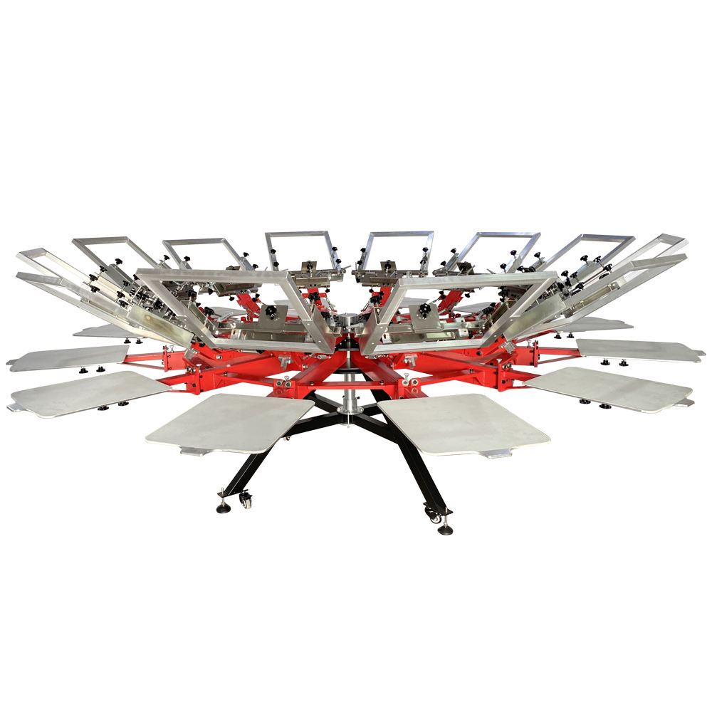 新しいスタイル12色12ステーションシルクスクリーンプリンター高品質