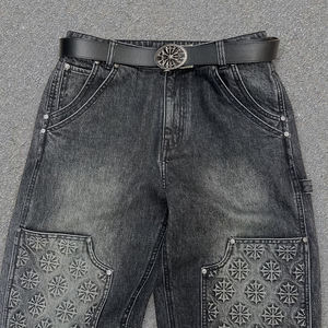 Высококачественный мужской комплект: джинсовые термобрюки и худи на молнии в готическом винтажном стиле, с эффектом потертости - Product Image 3