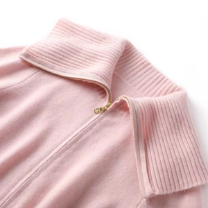 Pull en tricot à grand revers pour femmes <span class=keywords><strong>Manteau</strong></span> cardigan en laine cachemire tricoté avec fermeture éclair pour femmes - Product Image 2