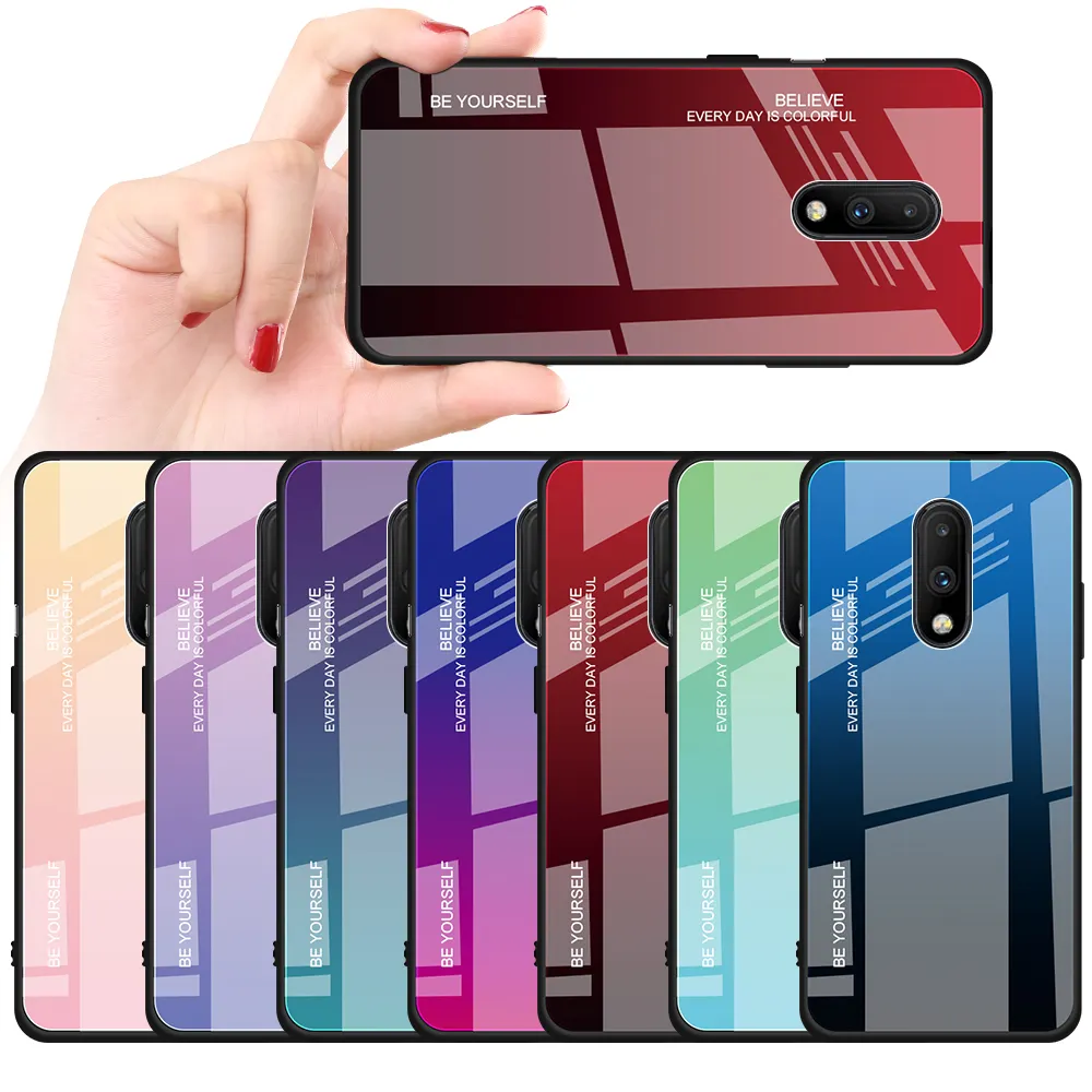 Gradient Tempered Glass For OnePlus 6 6T 7 7 Pro Colorful Back Cover Protective Phone Case For 1+6 1+6T 1+7Pro 1+7