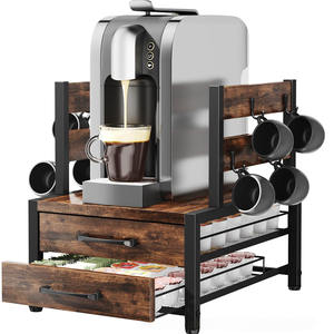Organizador <span class=keywords><strong>de</strong></span> Estación <span class=keywords><strong>de</strong></span> Café <span class=keywords><strong>de</strong></span> Madera Rústica al por Mayor con Cajón <span class=keywords><strong>y</strong></span> Soporte para Cápsulas K-Cup para Encimera - Product Image 2