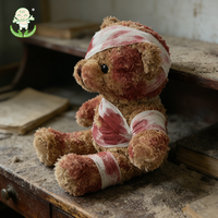Peluche Ours Blessé Noir avec Bandage Doux et Moelleux