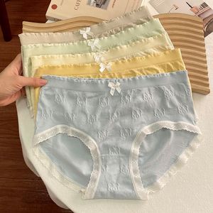 Wholesale Pastel Solid Panties Cute Bear Jacquard Polyester Fabric Scalloped Floral Lace <strong>Leg</strong> <strong>Opening</strong> Small Bow <strong>Women</strong> Underwear - Product Image 1
