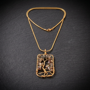 Healing Labradorite Gemstone Pendant <b>Necklace</b> <b>Tree</b> Life 18K Gold Plated Brass/Sterling Silver Option Certified Handmade Women's - Product Image 3