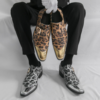 Chaussures habillées pour hommes, style uniforme, à brides moine, Derby, Oxford, Mocassins, à boucle à fermoir, en cuir microfibre, imprimé léopard, bout pointu, pour affaires