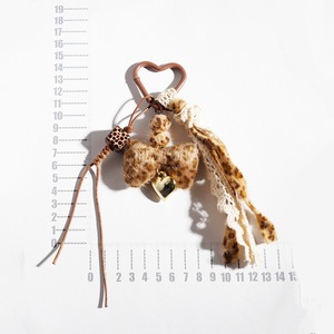 Vintage Leopard Fuzzy Bow Keychain Heart Shaped Metal Carabiner <b>Lace</b> Tassel Bead Woven <b>Rope</b> Bag Charm Retro Fur Bow - Product Image 6