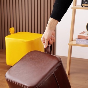 Portable <b>Stool</b> Square Leather Ottoman Stackable Home Living Room <b>Sofa</b> Side Seat For Children Adults Elderly - Product Image 3