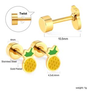Pendientes de Acero Inoxidable con Baño de Oro de 18K para Niños, Diseño Moderno y Único, con Esmalte y Forma de Animal, OEM/ODM - Product Image 6