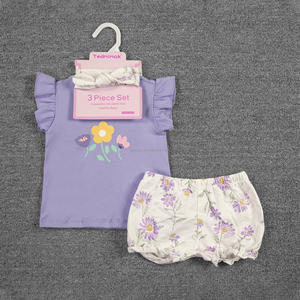 Tedmimak Abbigliamento Estivo per <span class=keywords><strong>Neonata</strong></span> 0-3 Mesi con Fascia per Capelli Set 3 Pezzi 100% Cotone Motivo Floreale - Product Image 4