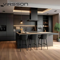 Cuisine Modulaire Moderne Noire Mate Personnalisée avec Îlot Central et Ensemble d'Armoires pour Villa, Appartement, Personnalisation Complète de la Maison