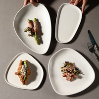 Ensemble d'assiettes de présentation en céramique beige mat irrégulières, vaisselle de luxe pour hôtels et restaurants, assiette à dîner mate de style japonais