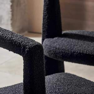 Silla de comedor tapizada en lana de cordero, respaldo en T negro, respaldo en H, diseño moderno minimalista para el interior del hogar - Product Image 4