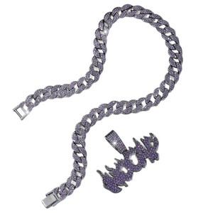 Nuevo Collar <span class=keywords><strong>de</strong></span> Aleación con Letra <span class=keywords><strong>de</strong></span> Llama <span class=keywords><strong>de</strong></span> <span class=keywords><strong>Amazon</strong></span>, Colgante con Incrustaciones <span class=keywords><strong>de</strong></span> Diamantes Morados, Estilo Hiphop Retro, <span class=keywords><strong>para</strong></span> <span class=keywords><strong>Hombre</strong></span> - Product Image 5