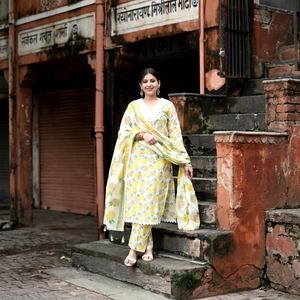 Traje Salwar Kameez de Satén con Estampado Floral y Cintura Natural para Mujer, Vestido Transpirable de Línea A hasta la Rodilla con Cuello Redondo y Manga Larga - Product Image 1