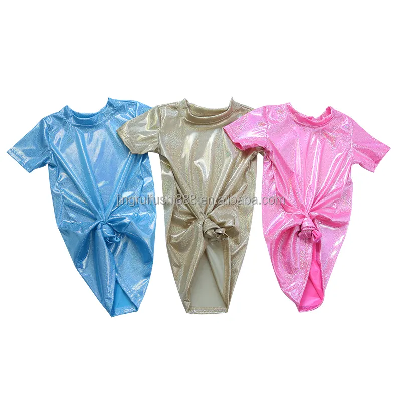 20 Holo graphic Fabric T-Shirt Kleid für Babys Kurzarm Frühling Sommer Glitter Kleid für Kinder Mädchen Freizeit kleider