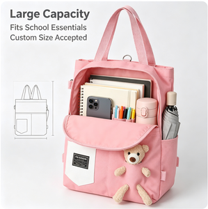 Bolsa de Lona con Diseño de Oso Adorable, Gran Capacidad, de un Solo Hombro, Cruzada, Portátil, para Estudiantes, Uso Diario, Compras al Aire Libre - Product Image 4