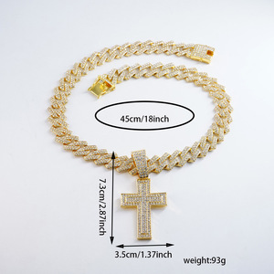 Collar de cadena cubana para hombre con colgante de cruz de aleación de zinc con diamantes completos estilo hip-hop para fiesta - Product Image 2