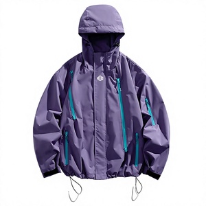 Custom Unisex Waterproof Hiking jacket for <b>men</b> <b>Purple</b> Hooded Outdoor Rain Shell Windproof Trekking Coat Multi Pocket Windbreaker - Product Image 4
