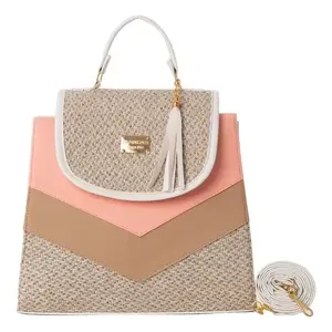 Bolso Tote de Yute para Mujer Fana Haven Pion, Tamaño Mediano, Diseño Color Block, Bolso de Playa con Cierre de Broche y Asa Larga - Product Image 1