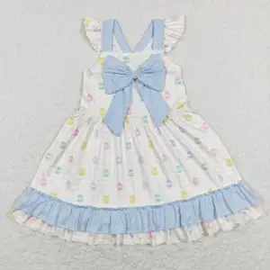 Butik bebek kız paskalya yumurtaları elbise toptan giyim çocuk çocuk kısa kollu sky blue twirl etekler yeni stiller giysileri