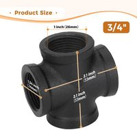 Raccords de tuyauterie noirs 3/4 pouces, raccord croisé à 4 voies, pour la plomberie domestique, la décoration de tuyauterie et les meubles