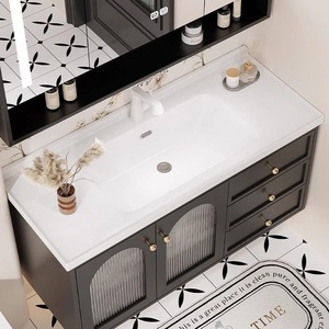 Intelligent high-end French retro oak lacquer ceramic integrated basin wall mounted bathroom cabinet - Product Image 6