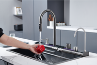 Haute qualité 304 acier inoxydable bol unique évier de cuisine multi-fonctionnel affichage numérique Piano clé cascade Design robinet