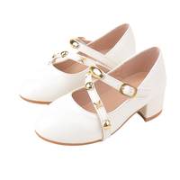 Nouvelles Chaussures de Cérémonie Blanches pour Filles 2026, à Double Boucle, Talons Bas en Cuir PU, Idéales pour Fêtes et Spectacles