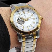 Jam Tangan Pria Valerius Klasik Open Heart, Dial Sunray Hijau, Mesin Otomatis, Tali Baja Tahan Karat