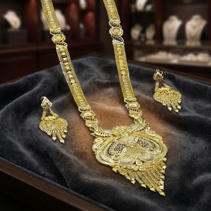 Wholesale 14K 18K 24K Micron Gold Plated Fashion Jewelry,Floral Design Traditional Jewelry Set Brass Gold Forming Long Necklaces - Product Image 2