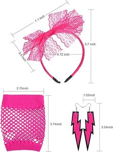 1980s Costume Accessories for Women Lace <strong>Headband</strong> Neon Earrings Fishnet Gloves for <strong>80s</strong> Retro Party Halloween - Product Image 2
