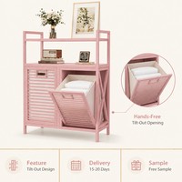 Panier à linge en bambou avec 2 sacs amovibles, certifié FSC, avec étagère supérieure et porte à lattes pour la chambre, la buanderie et la maison
