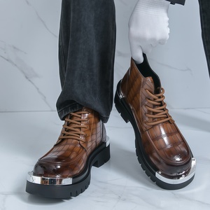 Bottes de travail de luxe pour hommes, mi-mollet, à lacets sur le devant, à semelle épaisse, style designer, pour le commerce international - Product Image 4