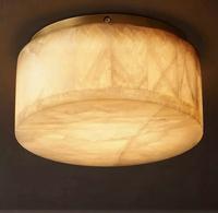 Plafonnier LED moderne en laiton massif et albâtre, modèle Rivage Lueur rond, pour chambre à coucher - Offre Spéciale