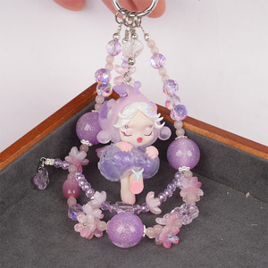 Dễ thương Macaron Bow Đính Cườm Keychain Vòng Tay Hoa Móc Chìa Khóa hạt điện thoại di động chuỗi dây đeo charm Acrylic tim móc khóa - Product Image 4