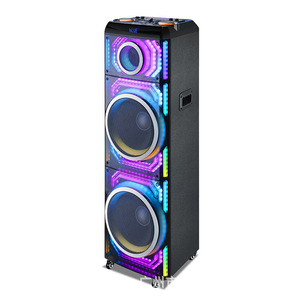 MT-1218 <b>Bluetooth</b> Wooden Dual 12-inch Acrylic Transparent Party Speaker With <b>Microphone</b> Rechargeable Battery Outdoor Home Use - Product Image 2