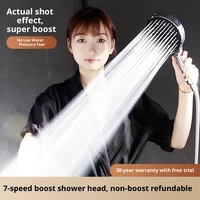 Pommeau de douche à effet pluie en silicone sous pression 7 réglages Grand panneau Réglage en continu Triple sortie d'eau Finition chromée Toilette